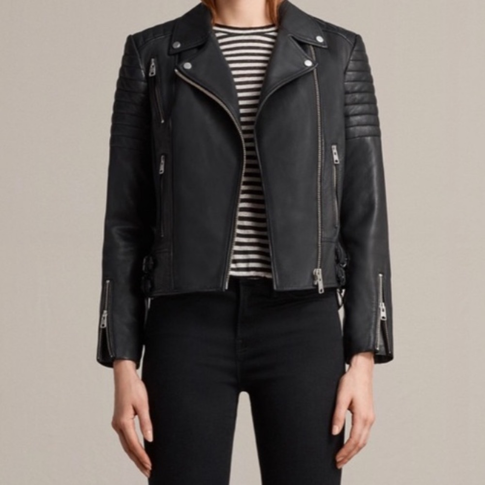 ALLSAINTS | Papin Leather Biker Jacket In Black | Size 4 | Like New